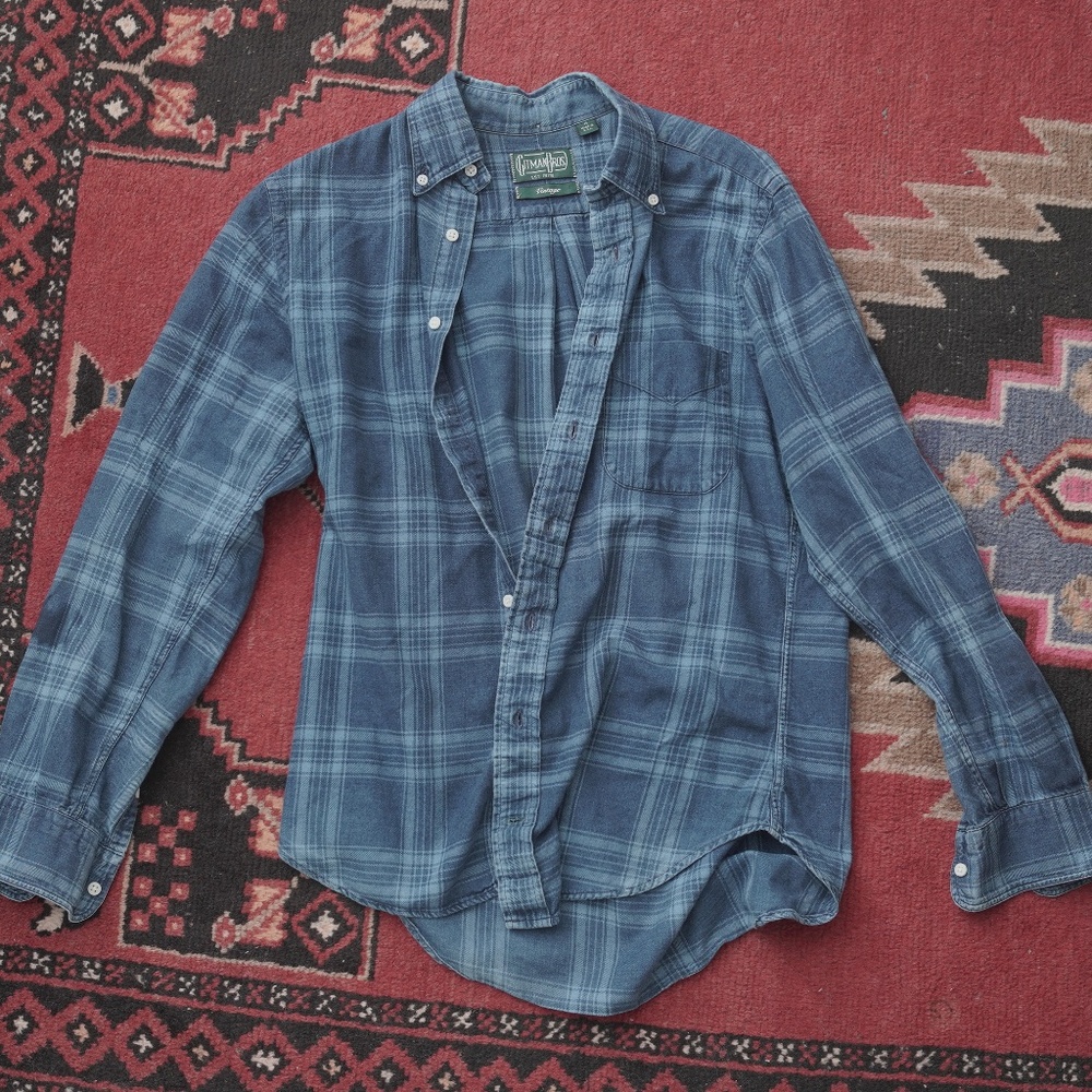 Gitman Bros Vintage blue plaid flannel shirt size M made in USA